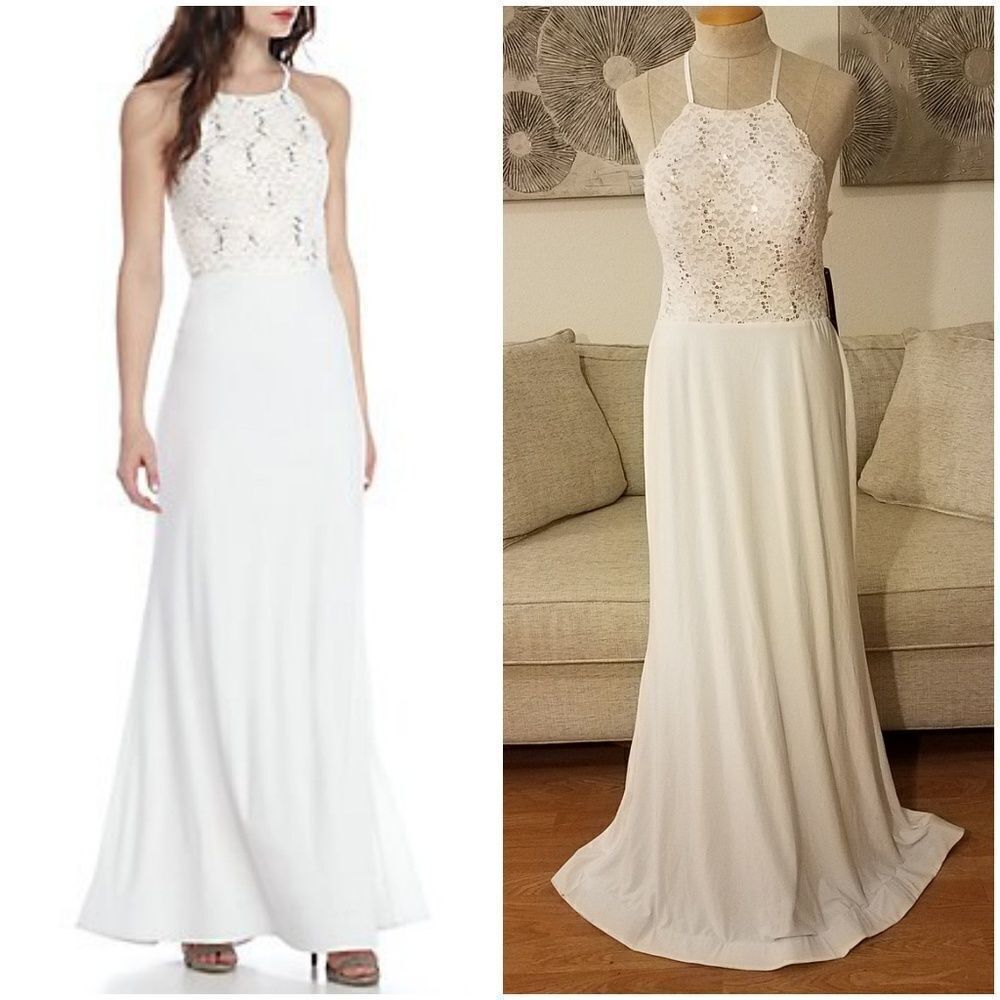 Sequin Hearts Sequin Lace Bodice Halter Gown